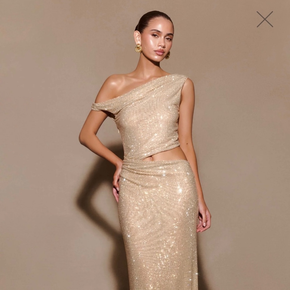 Meshki Gold One-Shoulder Dress